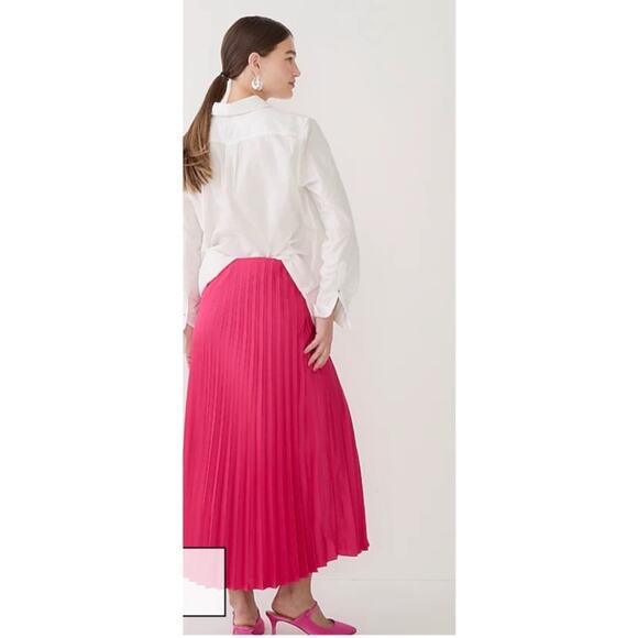 J. Crew Women’s Hot Pink Pleated Midi Skirt Size 00 Barbie Pink Preppy Classy - Picture 3 of 12